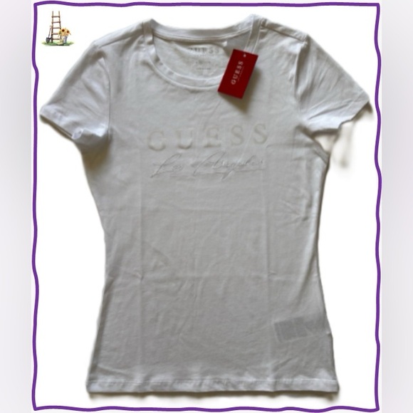 Guess Tops - NWT-GUESS Pure White Short Sleeve Embossed Logo Tee